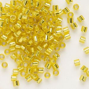 Seed bead, Delica&reg;, glass, pkg/50g, #8 round, transparent silver-lined yellow (DBL-0145).