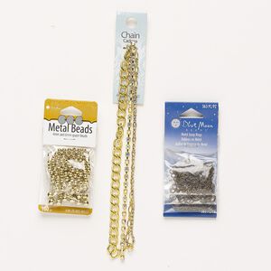 Bead / chain / jump ring mix "pewter" 1pkg3, 6x3mm-14x12mm mixed shape, mixed-finished steel