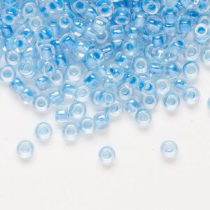 Seed bead, Dyna-Mites&trade;, glass 1pkg0.5kg, #6 round, transparent inside dyed color sky blue (244 6/0 RR)