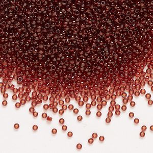 Seed bead, Miyuki, glass, pkg/250g, #15 rocaille, translucent gold luster garnet red (RR-304).