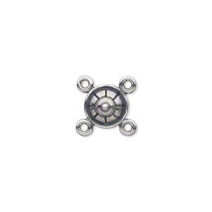 Link, antiqued sterling silver, 9x5mm satin single-sided domed round, 4 loops. Sold individually.
