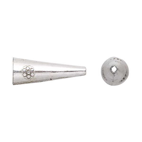 Cone, Hill Tribes, antiqued sterling silver, 22x8mm with flower design, 7mm inside diameter. Sold per pkg of 4. image number 0