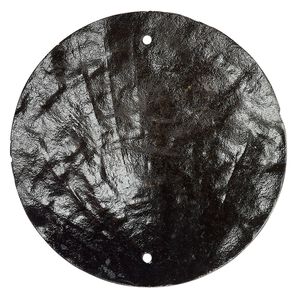 Wind chime component capiz shell 20pk 50mm double-drilled flat round, opaque black dyed