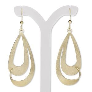 Earring, gold-finished steel and brass, 2-1/4 inches with fancy teardrop and cutout design with fishhook ear wire. Sold per pair.