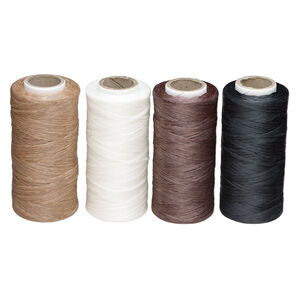 Cord, imitation sinew (waxed polyester) 1pkg4, assorted colors, 2mm, 50-pound test, 400-foot spools.