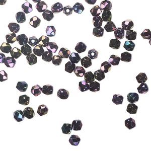 Bead 1pkg120 Czech fire-polished glass, opaque iris purple, 3mm faceted round.