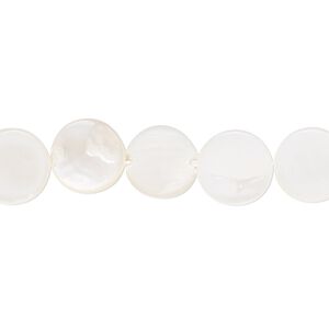 Mother-of-pearl shell 1pkg1, flat round bead 15 inch white 10mm