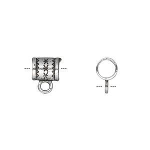 Bead 1pkg50 silver-plated "pewter", 8x6mm tube / 2sided, antique