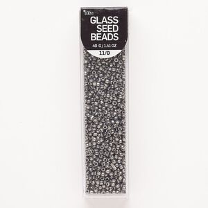 Seed bead, glass, pkg/40g, #11 round, opaque metallic nickel.