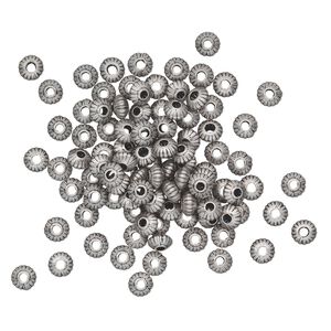 Bead 1pkg100 silver-plated, 5x3mm corrugated saucer, brass antique