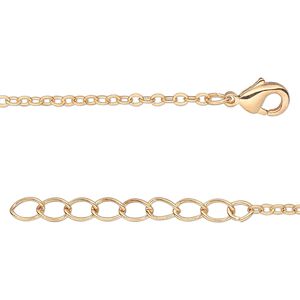 Chain 1pkg4 cable, 2mm flat / lobster claw clasp, gold-finished brass 18 inch