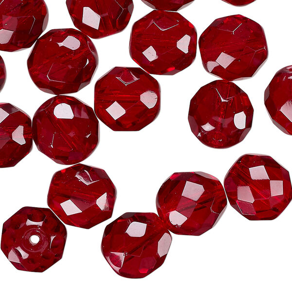 Bead 1pkg600 Czech fire-polished glass, garnet red, 10mm faceted round. 1/2 mass. image number 0