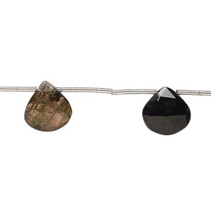 Multi-tourmaline 1pkg5, hand-cut top-drilled faceted puffed teardrop bead natural 11x10mm-12x11mm