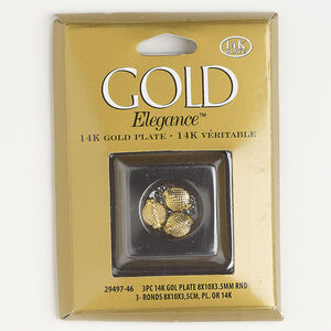 Bead, gold-plated copper 1pkg3, 10x8mm textured puffed round.