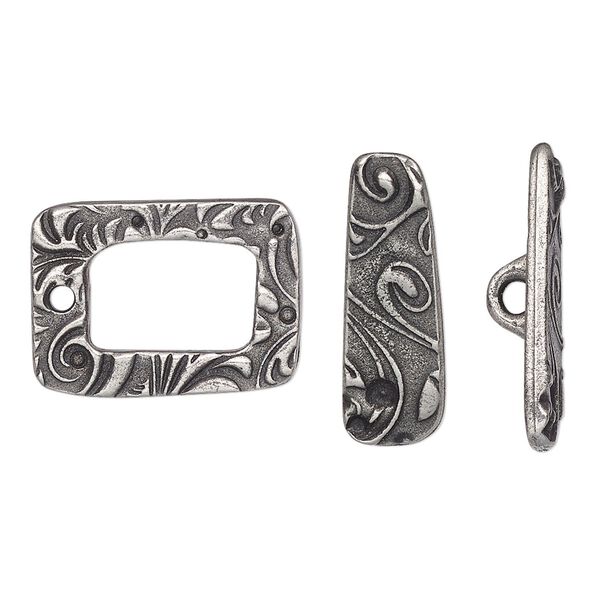 Clasp toggle 1pkg1 pewter (tin alloy), 20x15mm rectangle, antiqued TierraCast&reg; 1-strand image number 0