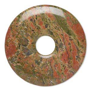 Unakite 1pkg1, hand-cut donut focal natural 40mm