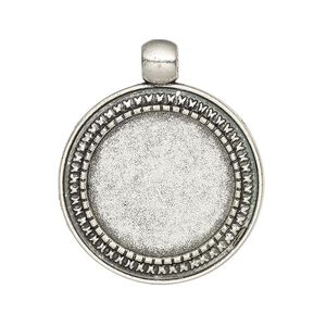 Pendant, glue-in, antique silver-finished "pewter" (zinc-based alloy), 33x28mm single-sided round with textured edge, 20mm round setting. Sold per pkg of 2.