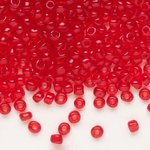 Seed bead, Dyna-Mites&trade;, glass, transparent red, #6 round. Sold per 40-gram pkg.
