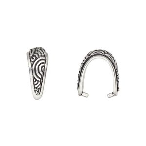 Bail, TierraCast&reg;, ice-pick, antique silver-plated pewter (tin-based alloy), 15x6.5mm with swirl design, 11mm grip length. Sold per pkg of 2.