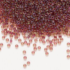 Seed bead, Miyuki, glass, pkg/250g, #11 rocaille, translucent wine-lined luster peridot (RR-336).