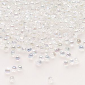 Seed bead, Miyuki, glass, pkg/250g, 3.3x2.8mm mini fringe, translucent rainbow clear (DP-250).