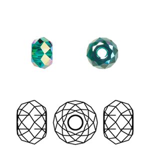 Bead 216pk emerald shimmer 2X, Swarovski&reg; 8x5.3mm briolette XL hole 5042