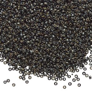 Seed bead, Miyuki, glass, pkg/250g, #15 rocaille, opaque Picasso black, (RR-4511).