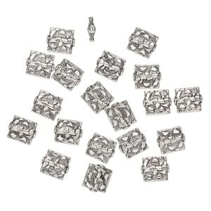 Bead 1pkg20 silver-finished "pewter", 12x10mm-12x11mm textured flat rectangle, antique