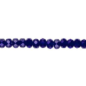 Bead, Czech fire-polished glass, cobalt, 5x4mm faceted rondelle. Sold per 15-1/2" to 16" strand.