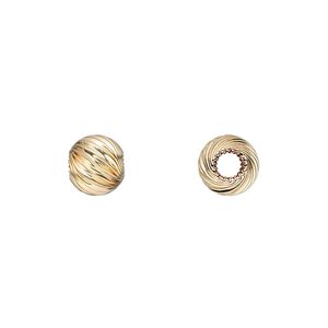 Bead 1pkg10 14Kt gold-filled, 8mm twisted corrugated round