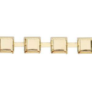 Cupchain, gold-finished brass, 8mm wide with (72) SS39 settings and (10) 9mm connectors. Sold per pkg of 3 feet.