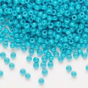 Seed bead, Miyuki, glass, pkg/50g, #8 rocaille, opaque outside dyed turquoise green, (RR-1483).