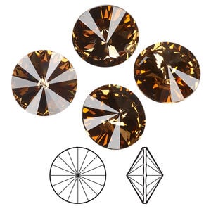 Chaton 1pkg4 light smoked topaz foil back, Crystal Passions&reg; Regenerated 14mm rivoli 1122