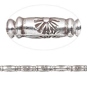 Bead 1pkg1 sterling silver, 8x3mm tube sun, antiqued 8 inch Hill Tribes