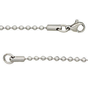 Chain 1pkg1, stainless steel, 2.4mm ball, 16 inches with clasp.