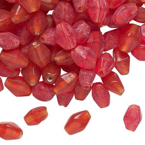 Bead, lampworked glass, translucent red, 9x6mm double cone. Sold per 2-ounce pkg, approximately 190 beads.