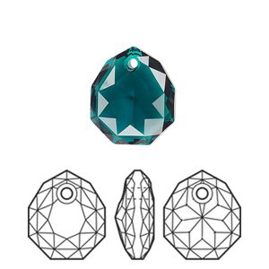 Drop 1pk emerald, Crystal Passions&reg; 16x13.5mm pendant majestic 6436