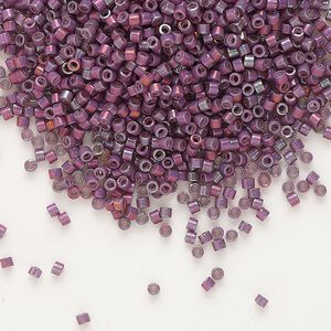 Seed bead, Delica&reg;, glass, pkg/7.5g, #11 round, opaque metallic gold iris medium raspberry (DB-1012).