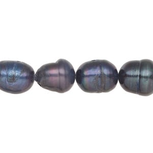 Freshwater pearl 1pkg1, rice, 15 inch blue-green peacock 9-11mm cultured