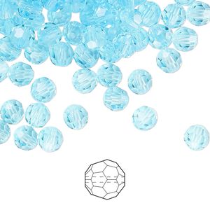 Bead 144pk aqua bohemica, Preciosa Czech crystal 5mm round