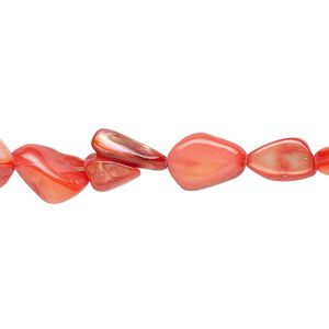 Mother-of-pearl shell 1pkg1, pebble bead 30 inch red small to large