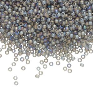 Seed bead, TOHO BEADS&reg;, glass, pkg/7.5g, #11 round, translucent rainbow frosted grey (TR-11-176BF).