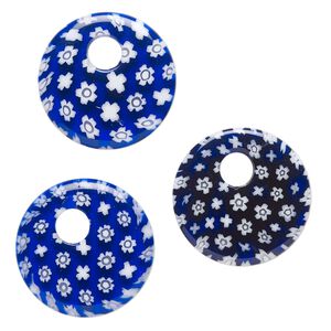 Component, millefiori glass, translucent multicolored, 24-26mm undrilled go-go with flower design. Sold per pkg of 3.