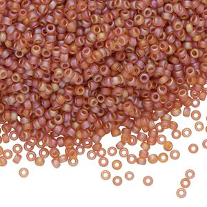 Seed bead, Miyuki, glass, pkg/250g, #11 rocaille, translucent matte rainbow topaz, (RR-133FR).