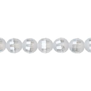 Bead 1pk 96 facets translucent smoke blue AB half-matte, Celestial Crystal&reg; 8mm round 8 inch