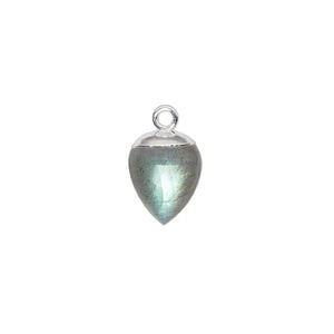 Drop 1pkg1, electroplated sterling silver and labradorite (natural), 9x8mm hand-cut acorn