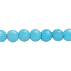Bead, "turquoise" (resin) (imitation), blue, 8mm flat round with 0.8-1.5mm hole. Sold per 15-1/2" to 16" strand.