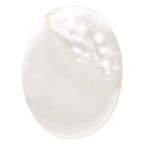 Cabochon, mother-of-pearl shell (bleached), white, 40x30mm oval. Sold individually.