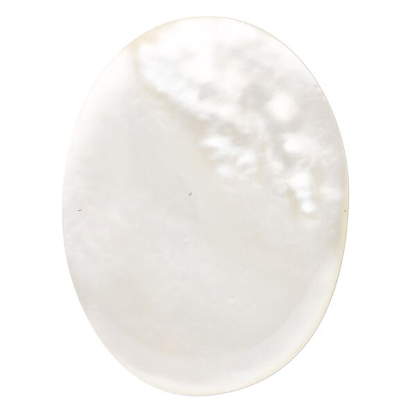 Cabochon, mother-of-pearl shell (bleached), white, 40x30mm oval. Sold individually. image number 0