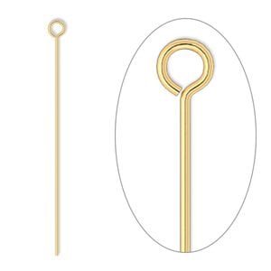 Eye pin 1pkg500 gold-plated, 1.5 inch, 24 gauge brass